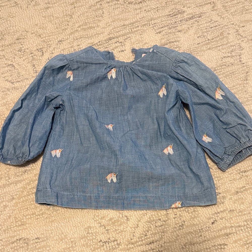 Crewcuts Denim Blue Kids Blouse with Butterfly Accents